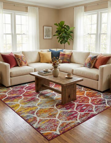 7' x 7' Lattice Frieze Square Rug