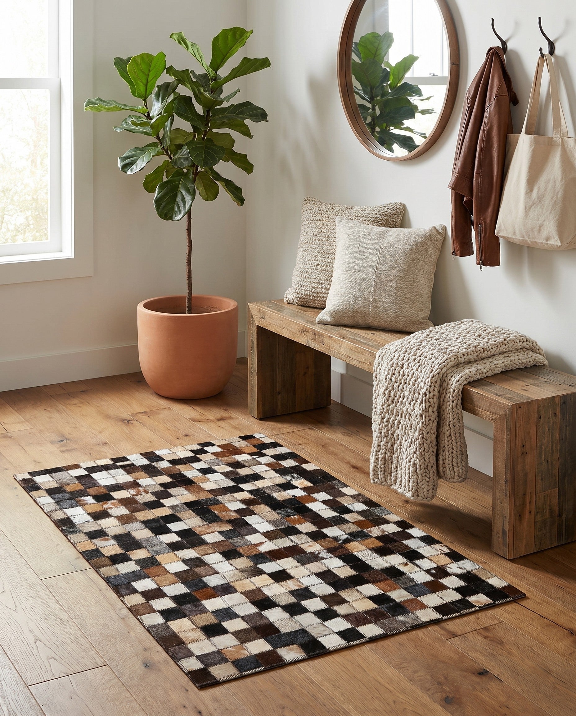 2' 1 x 3' Cowhide Leather Rug
