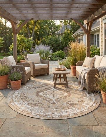 7' 10 x 7' 10 Easy-Clean Traditional Indoor / Outdoor Round Rug