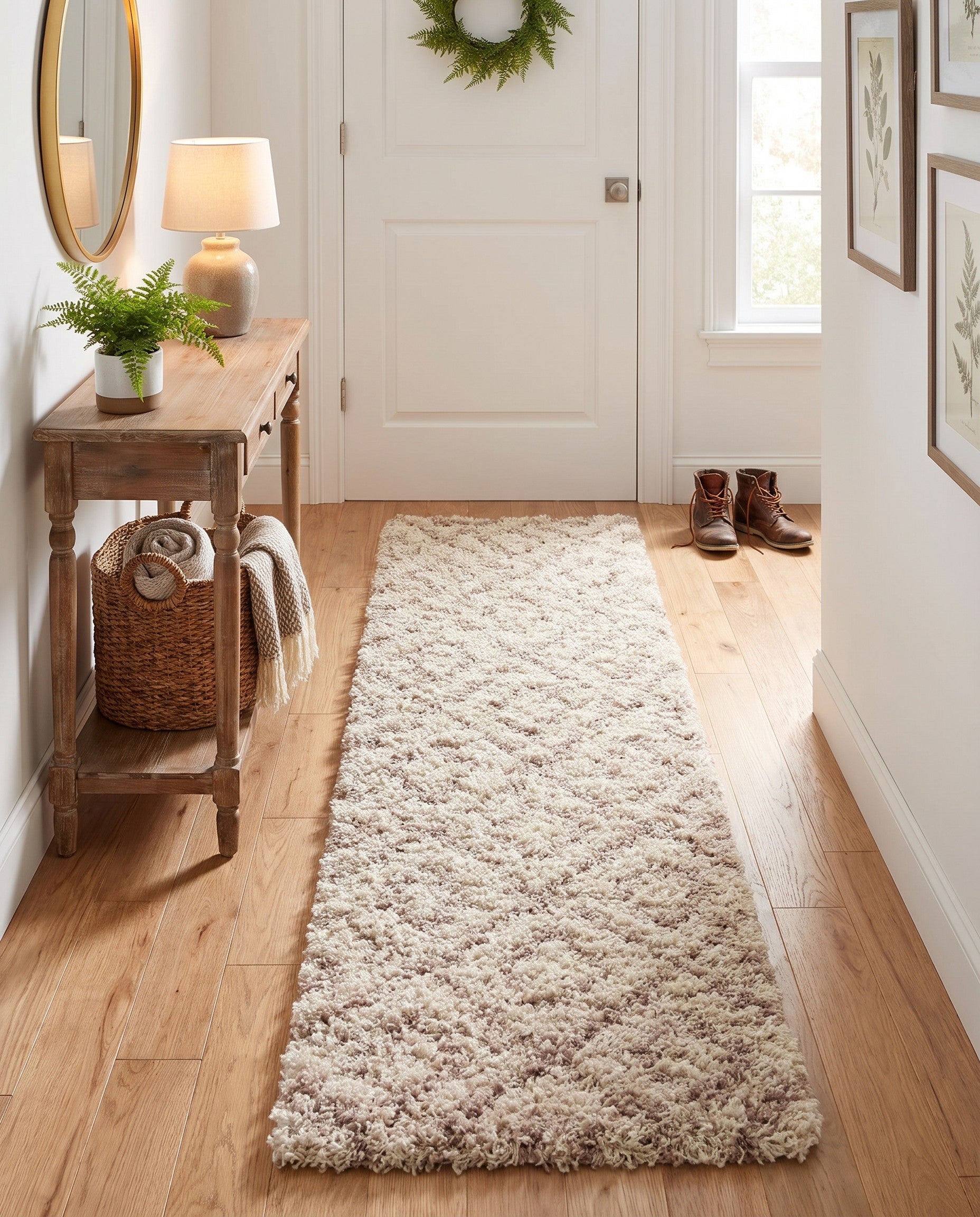 Beige Trellis Shag Runner Rug