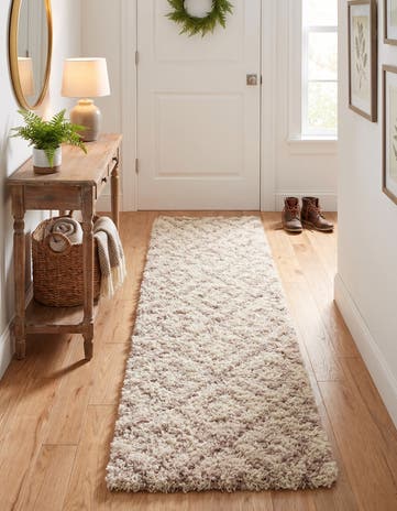 Beige Trellis Shag Runner Rug