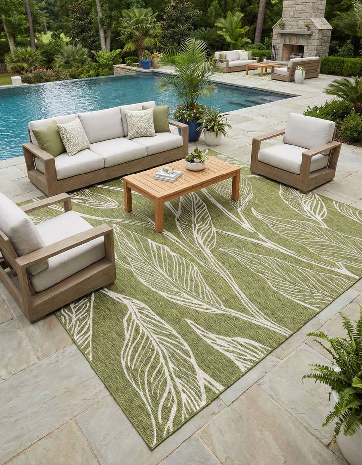 Detail image of 13' x 13'  Washable Botanical Indoor / Outdoor Square Rug