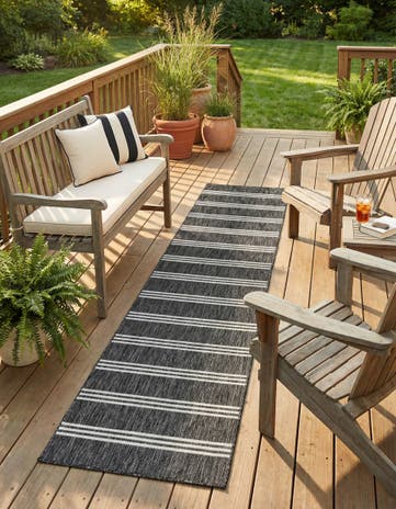 Charcoal Easy-Clean Jill Zarin Anguilla Indoor / Outdoor Runner Rug