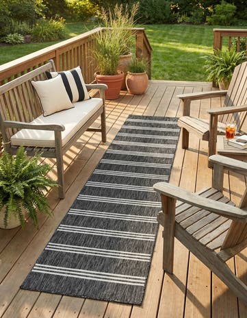 Charcoal Easy-Clean Jill Zarin Anguilla Indoor / Outdoor Runner Rug