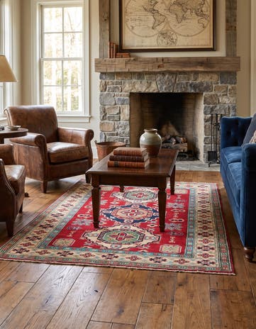 4' 4 x 5' 7 Hand Knotted Kazak Rug