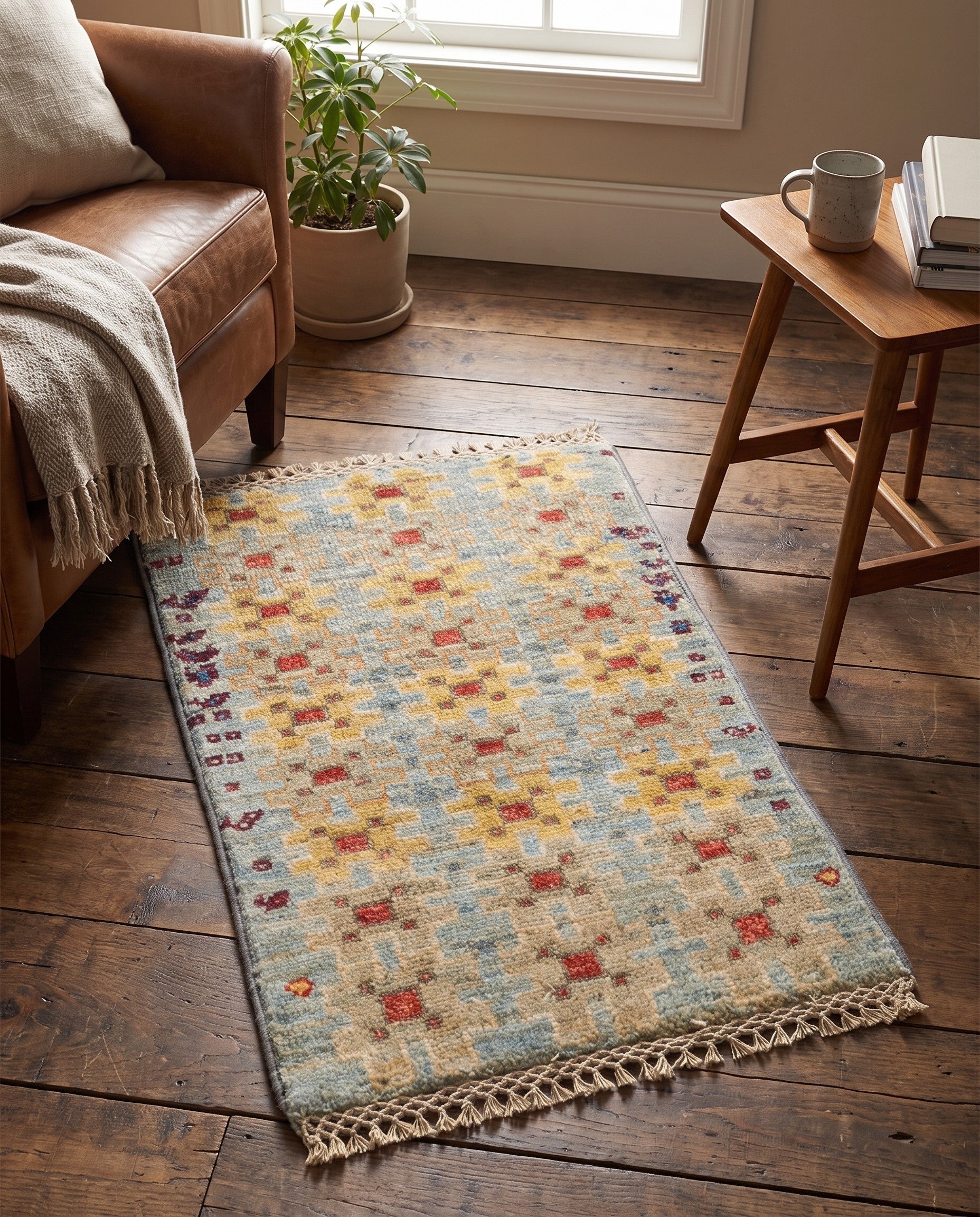 1' 4 x 2' Hand Knotted Ziegler Rug