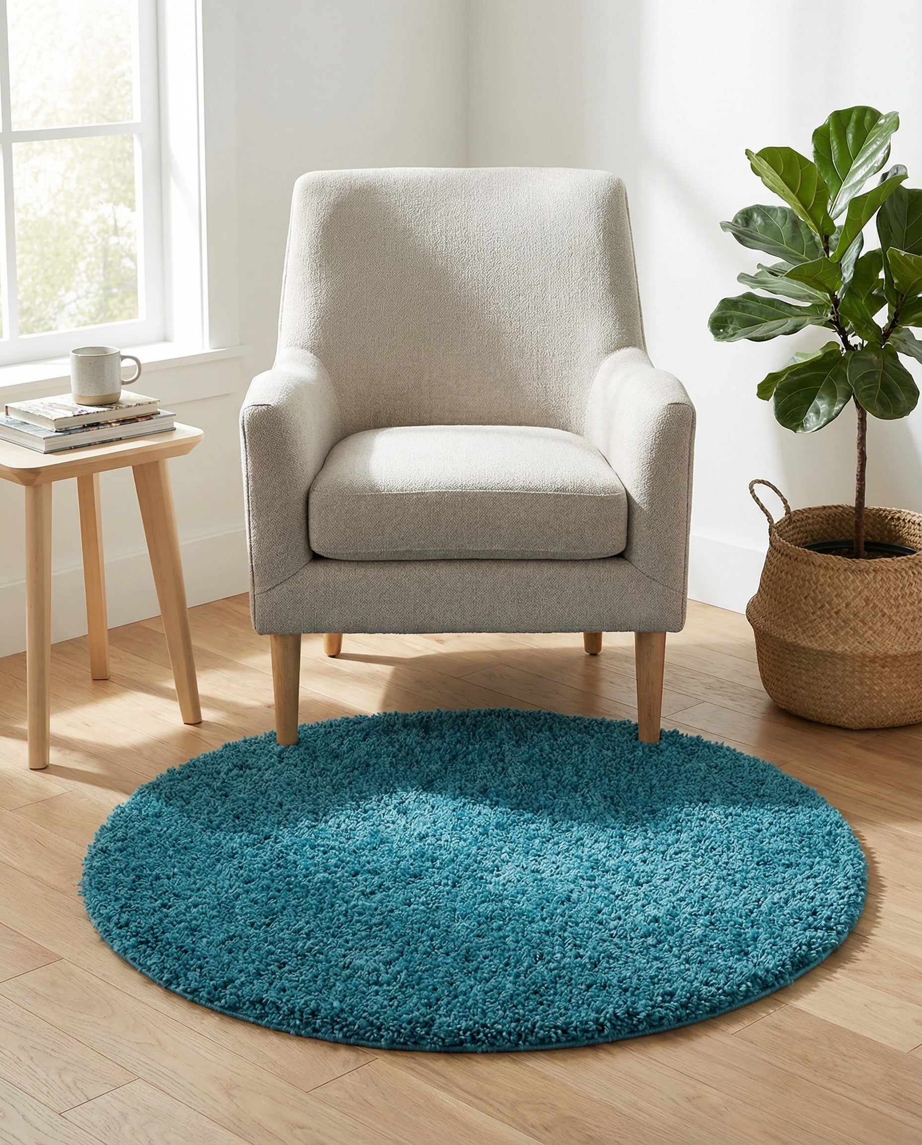 3' x 3' Solid Shag Round Rug