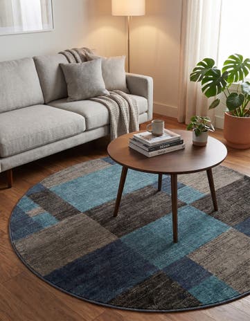 Blue Gray Equinox Round Rug