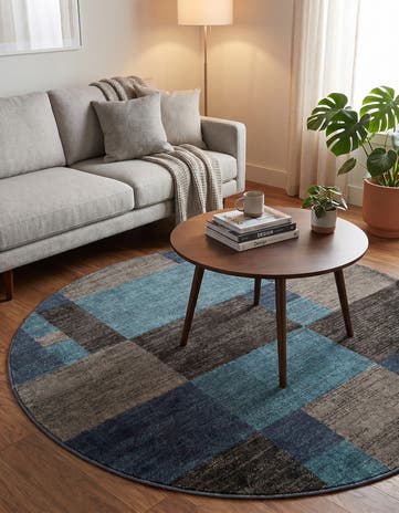 Blue Gray Equinox Round Rug