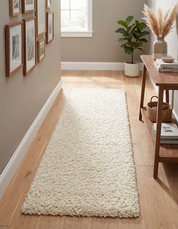 Pure Ivory Solid Shag Runner Rug