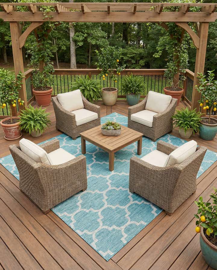 7' 10 x 7' 10 Easy-Clean Lattice Indoor / Outdoor Square Rug