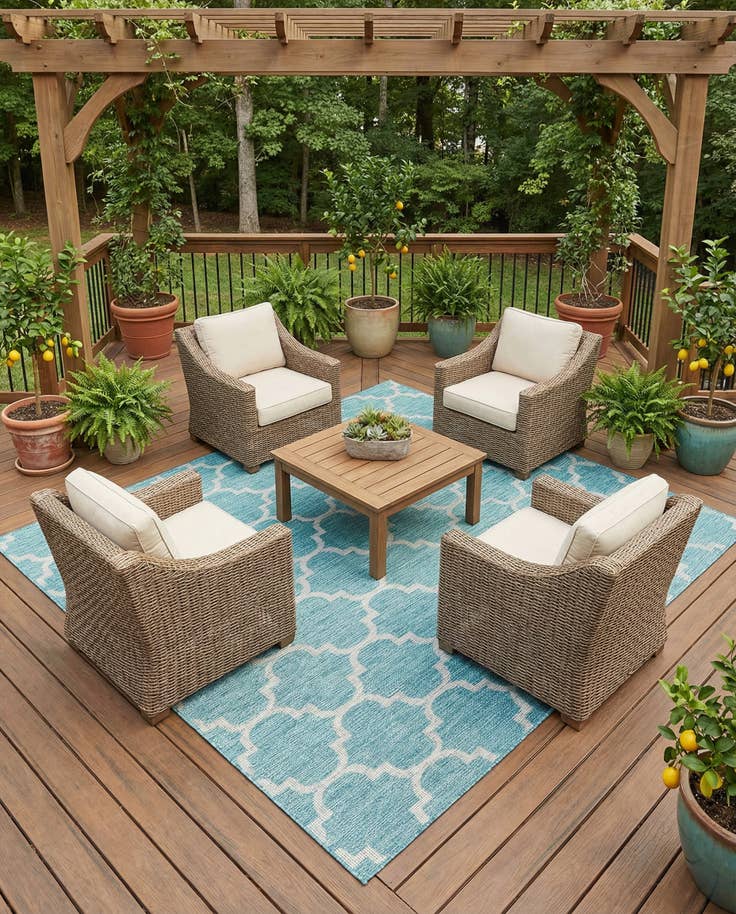 Detail image of 7' 10 x 7' 10 Easy-Clean Lattice Indoor / Outdoor Square Rug