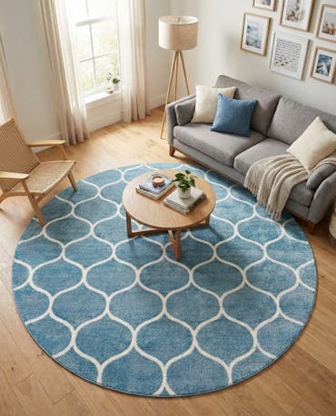  7' 10 x 7' 10 Lattice Frieze Round Rug