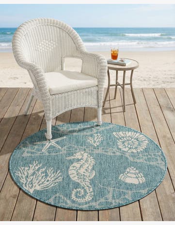 3' x 3' Easy-Clean Coastal Indoor / Outdoor Round Rug