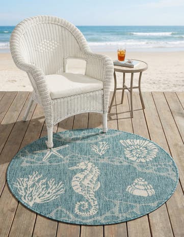 3' x 3' Easy-Clean Coastal Indoor / Outdoor Round Rug