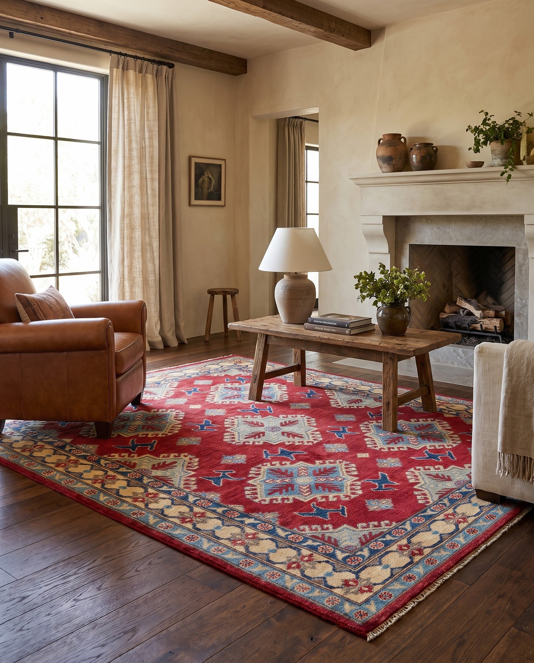 5' x 6' 4 Hand Knotted Kazak Rug
