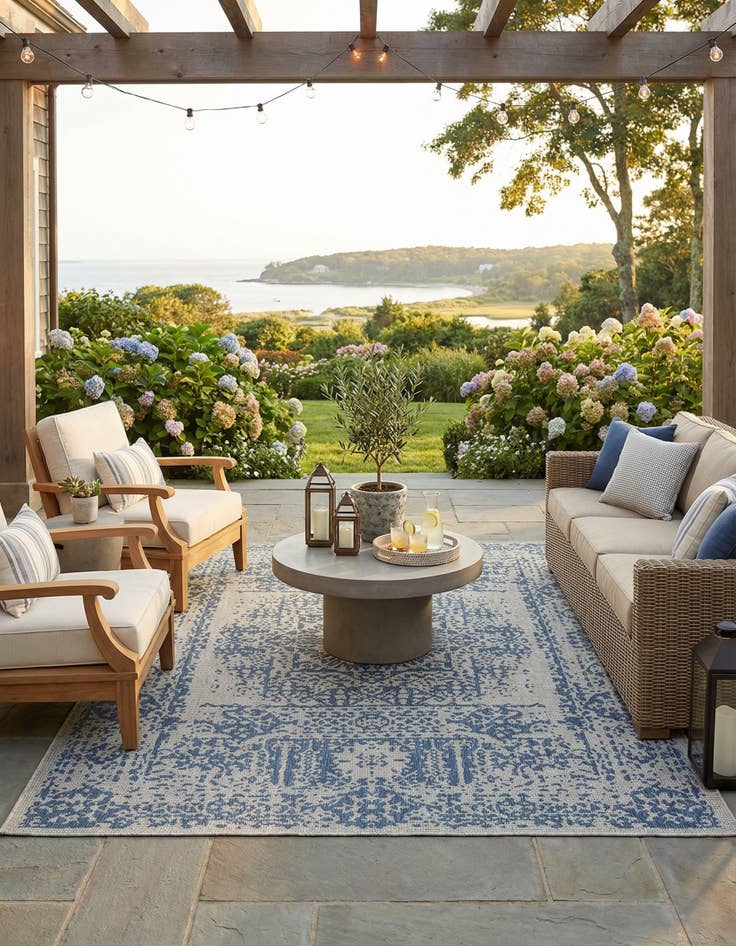 Detail image of 7' 10 x 10'  Washable Traditional Indoor / Outdoor Rug