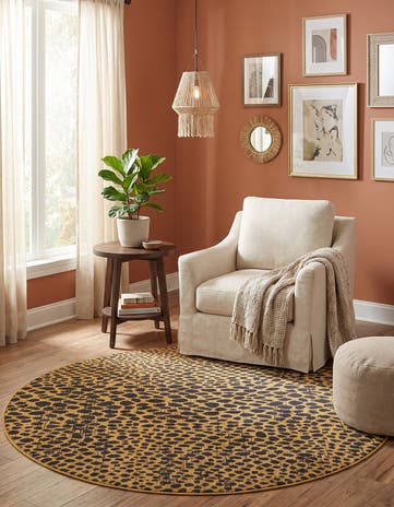 Black and Gold Kamala Washable Round Rug