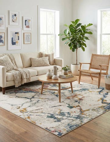 White Navy Gemstone Square Rug