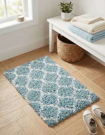 Light Blue Lattice Shag Rug
