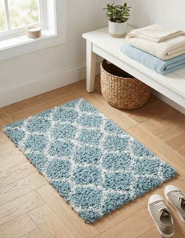 Light Blue Lattice Shag Rug