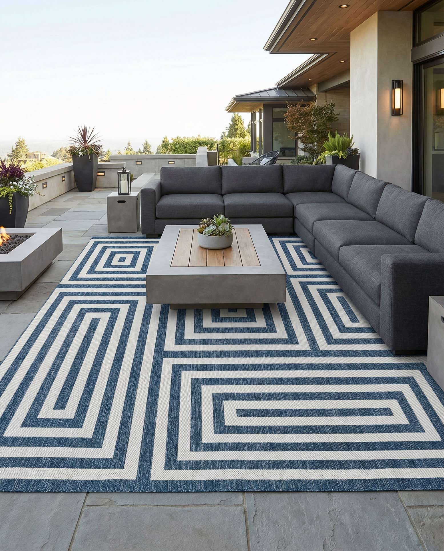 13' x 13' Easy-Clean Modern Indoor / Outdoor Square Rug