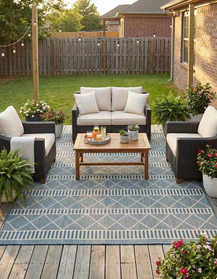 Detail image of 7' 10 x 10' Easy-Clean Trellis Indoor / Outdoor Rug