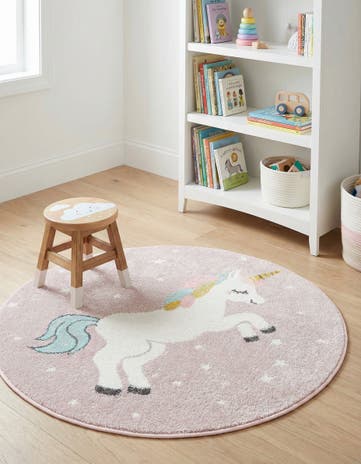 3' 3 x 3' 3 Unicorn Whimsy Kids Round Rug