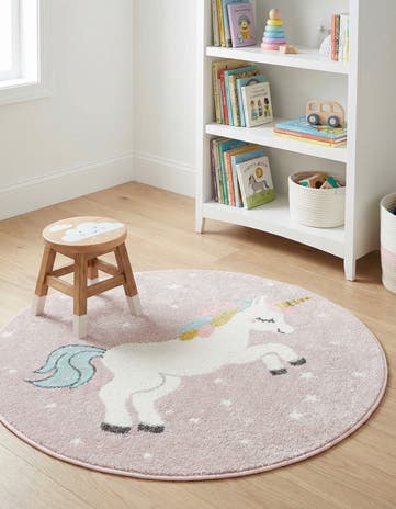 3' 3 x 3' 3 Unicorn Whimsy Kids Round Rug