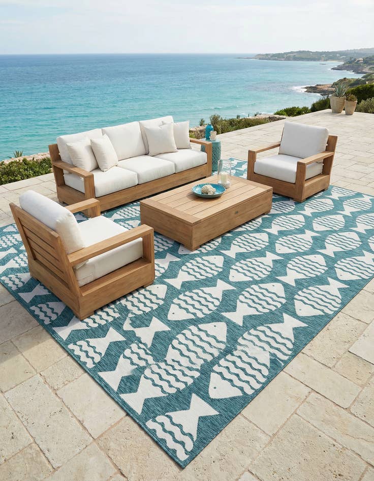 Detail image of 13' x 13'  Washable Coastal Indoor / Outdoor Square Rug