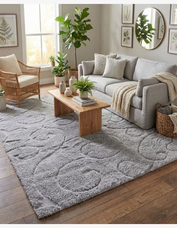 Light Gray Botanical Shag Rug