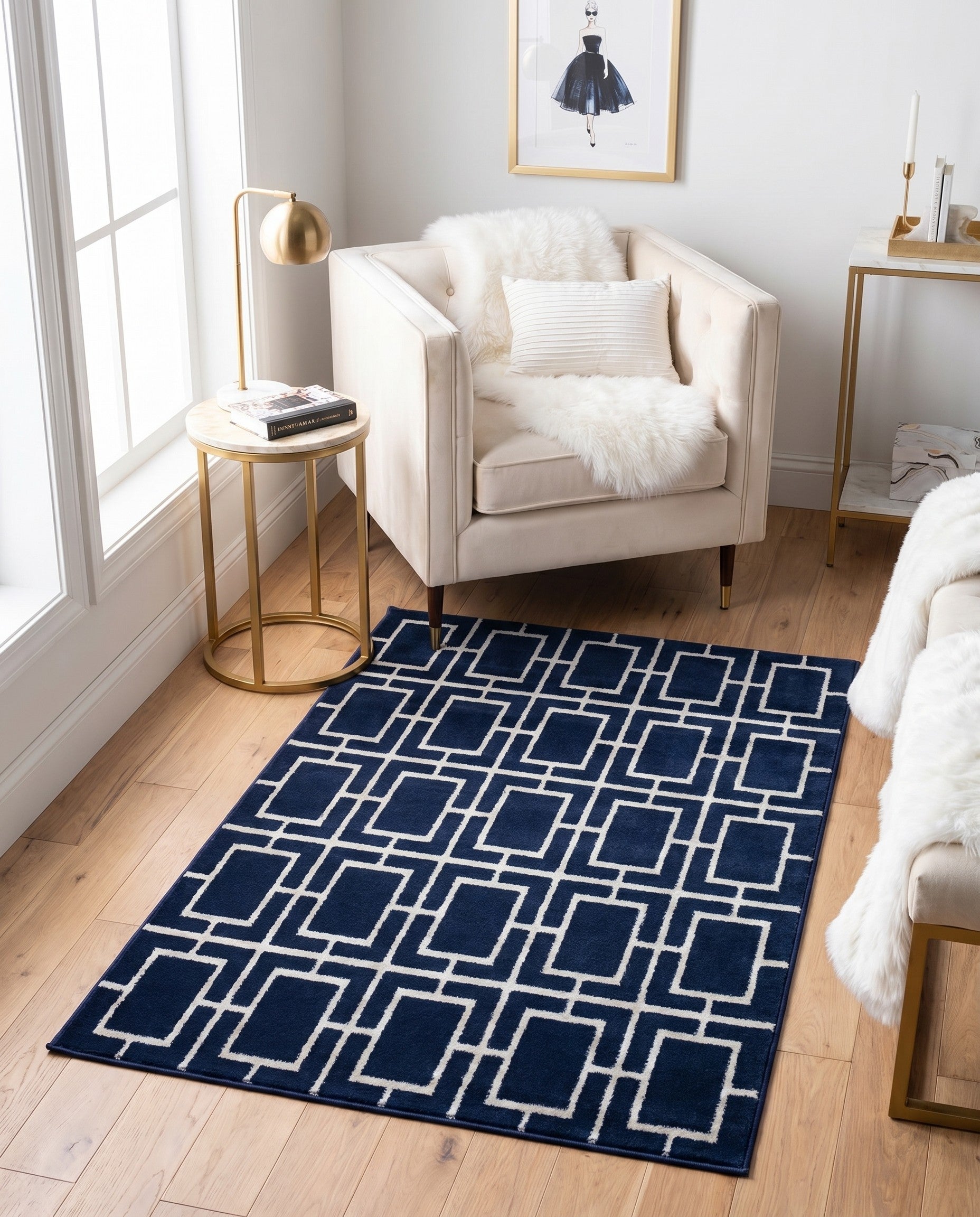 Navy Blue Silver Marilyn Monroe™ Glam Deco Rug