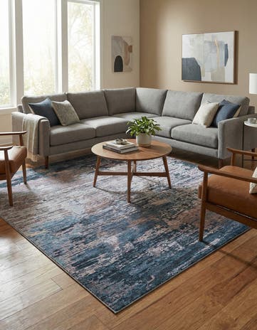 Blue and Beige Yara Square Rug