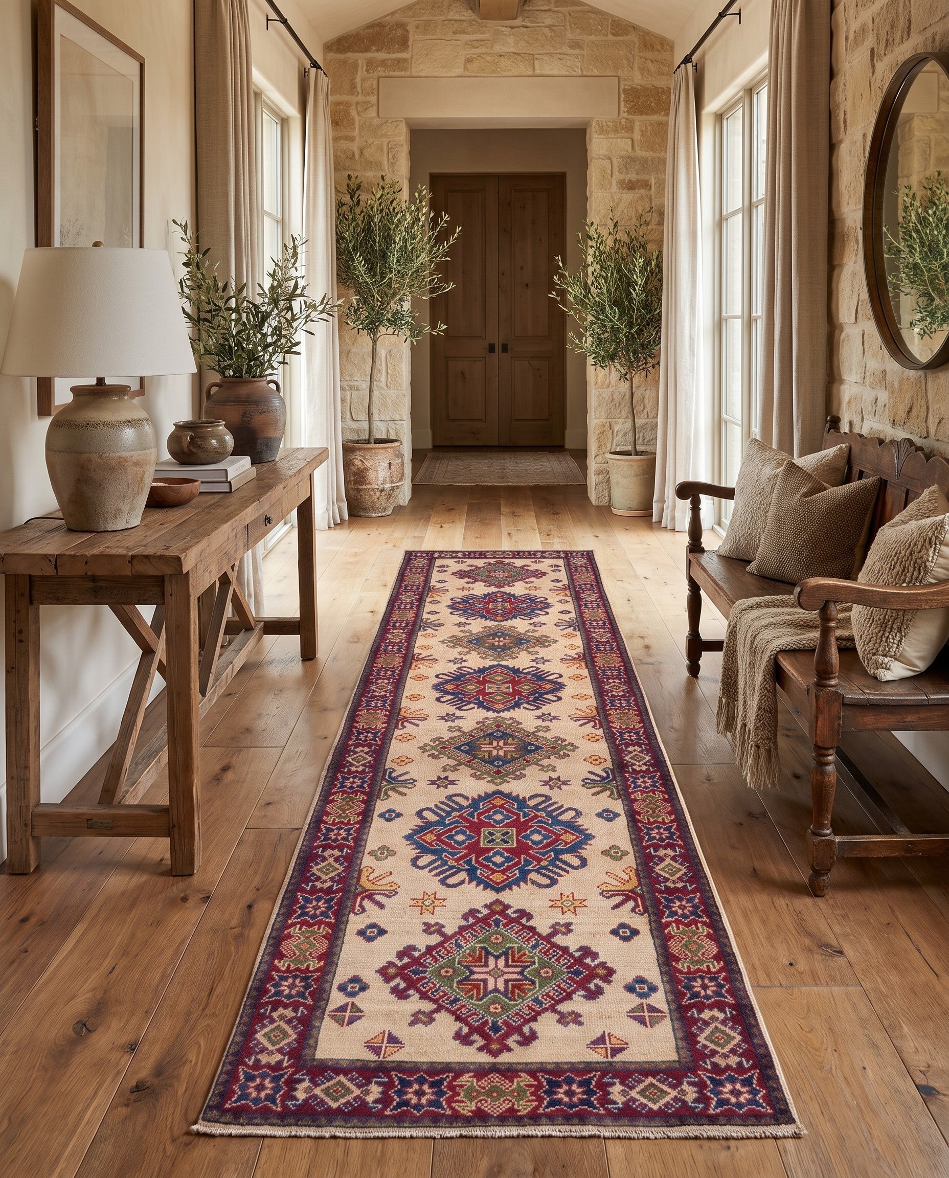 80cm x 295cm Hand Knotted Kazak Runner Rug