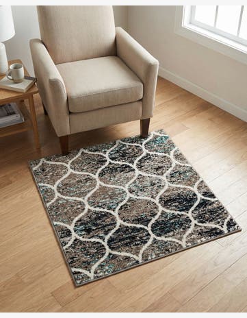 Blue Multi Lattice Frieze Square Rug