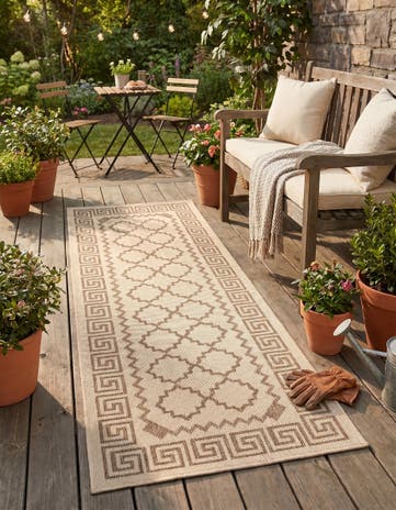 Beige Easy-Clean Lattice Indoor / Outdoor Runner Rug
