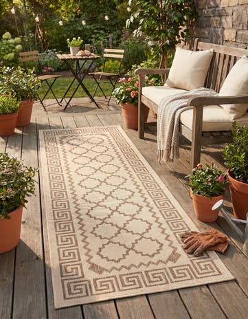 Beige Easy-Clean Lattice Indoor / Outdoor Runner Rug