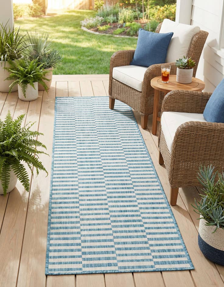Detail image of 2' x 6' Easy-Clean Striped Indoor / Outdoor Runner Rug