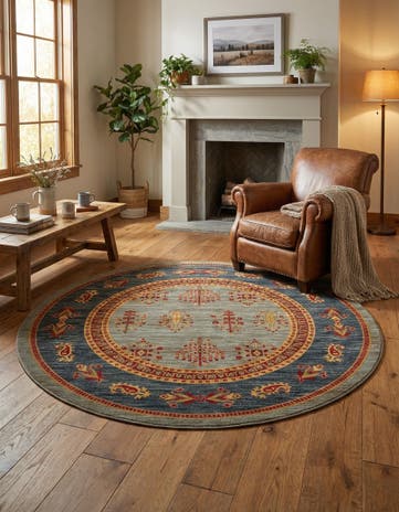 Light Blue Kashkuli Gabbeh Round Rug