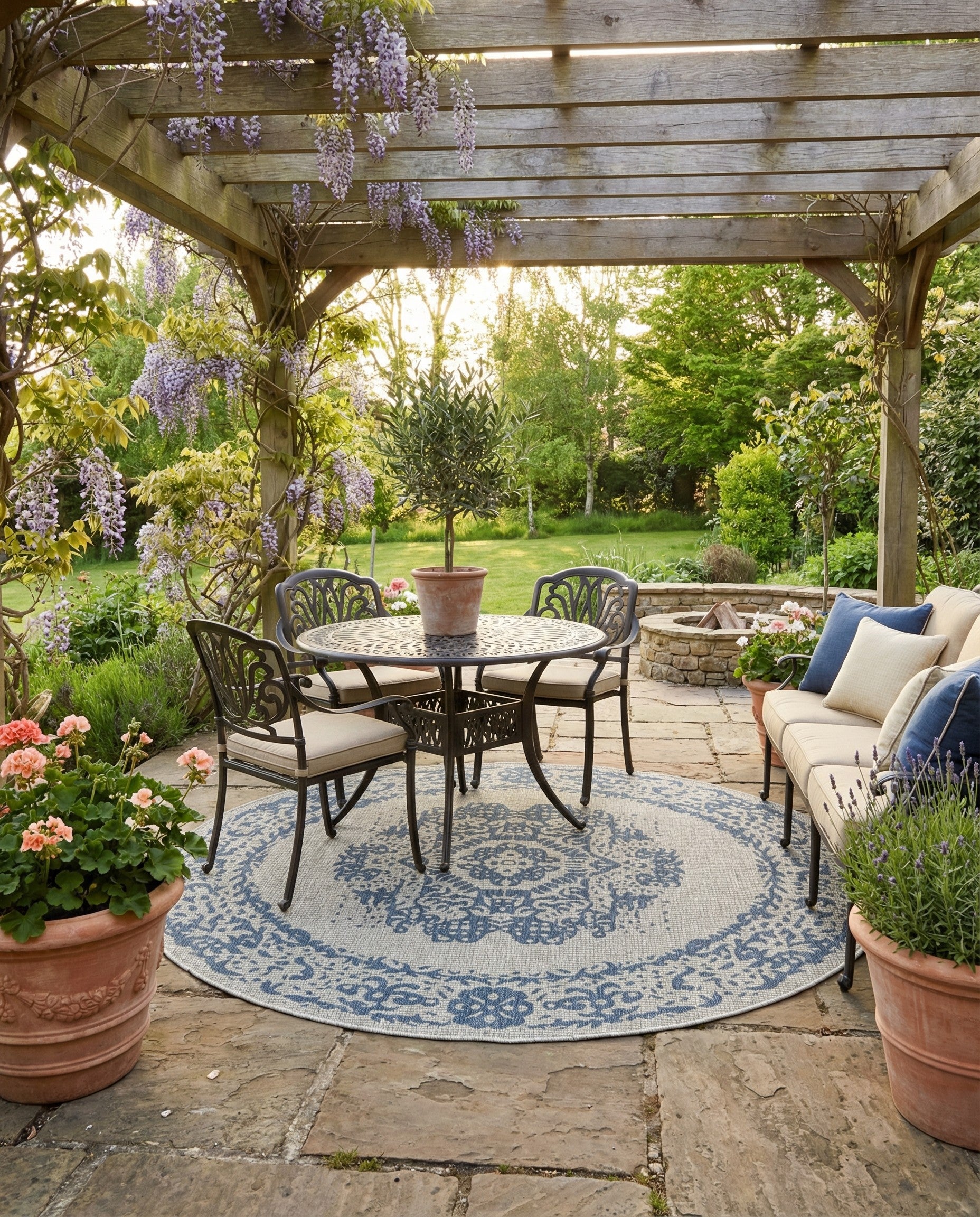 6' x 6'  Washable Traditional Indoor / Outdoor Round Rug