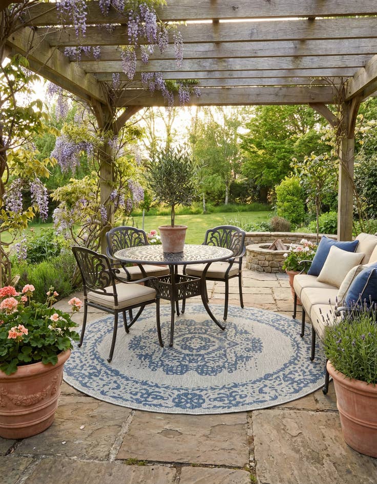 Detail image of 6' x 6' Easy-Clean Traditional Indoor / Outdoor Round Rug