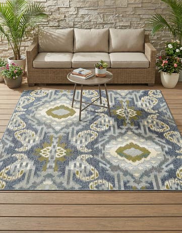 Blue Easy-Clean Modern Indoor / Outdoor Square Rug