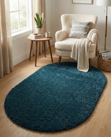  3' x 5' 3 Solid Shag Oval Rug
