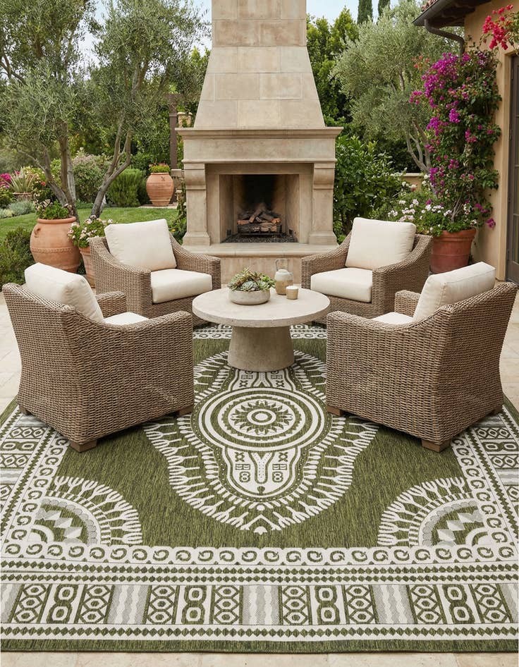 Detail image of 12' x 12'  Washable Traditional Indoor / Outdoor Square Rug