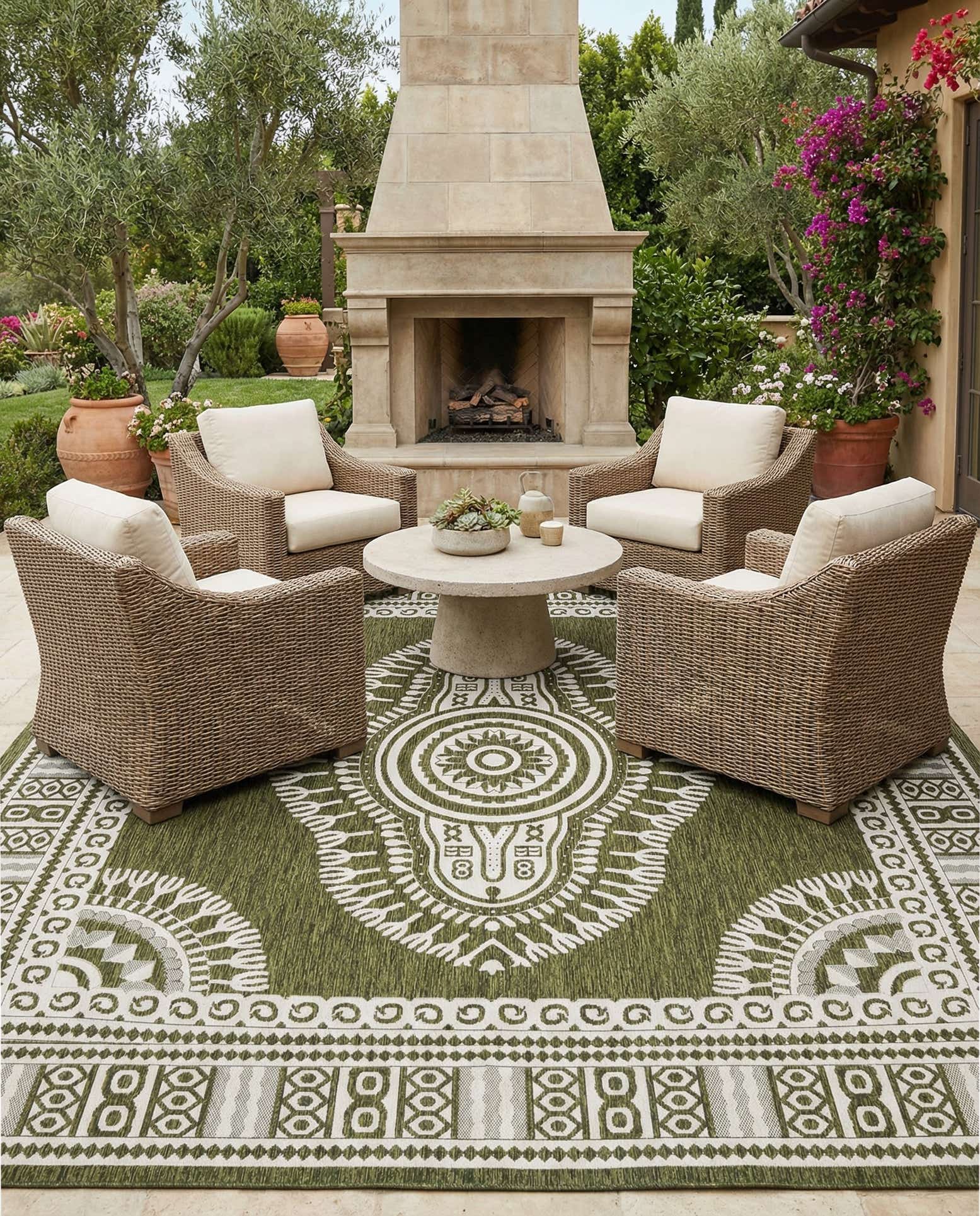 12' x 12' Easy-Clean Traditional Indoor / Outdoor Square Rug