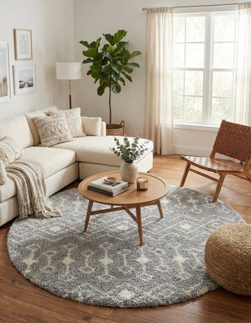 7' 10 x 7' 10 Moroccan Trellis Shag Round Rug