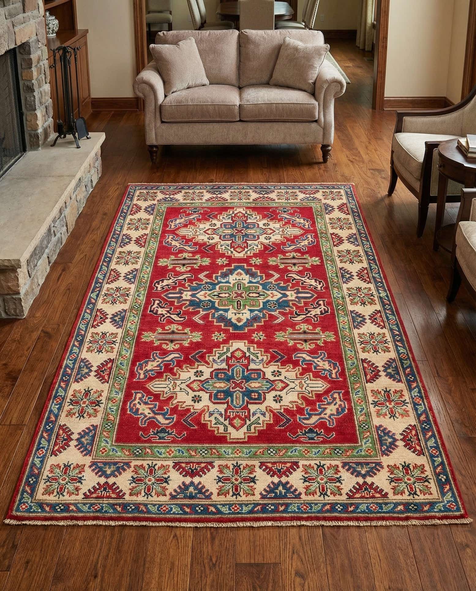 3' 10 x 6' 1 Hand Knotted Kazak Rug