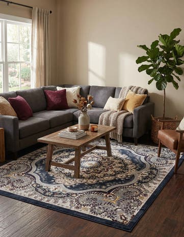 Navy Blue Kamala Washable Square Rug