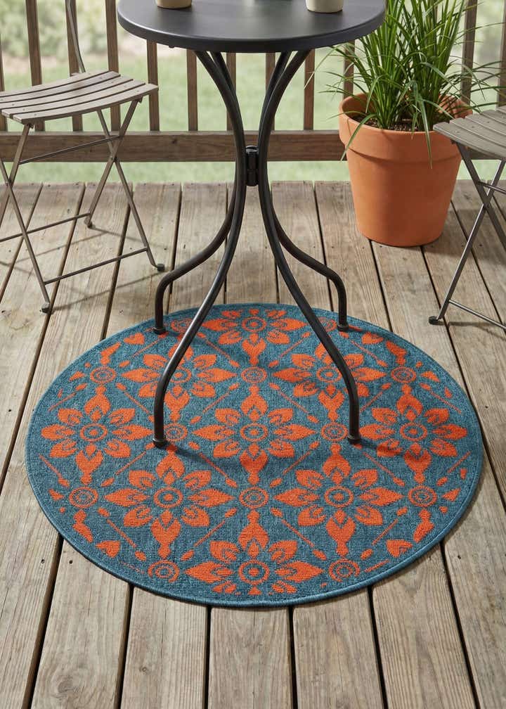 3' x 3' Easy-Clean Trellis Indoor / Outdoor Round Rug