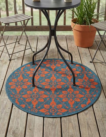3' x 3' Easy-Clean Trellis Indoor / Outdoor Round Rug